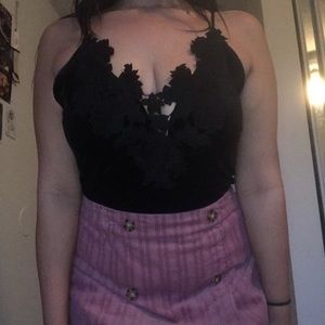 Black Velour Lace bodysuit